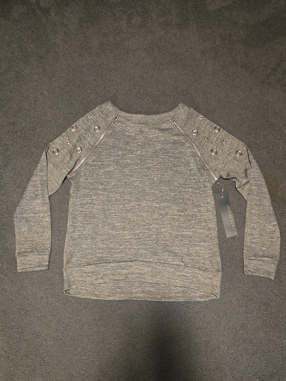 NWT Heather Gray Women's Pullover Sweater with Grommet Detail
